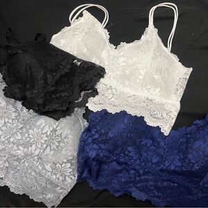Lace Bralette Set - Black, White, Blue